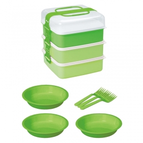 Set hộp đựng kèm chén + nĩa picnic Sanko (xanh lá)